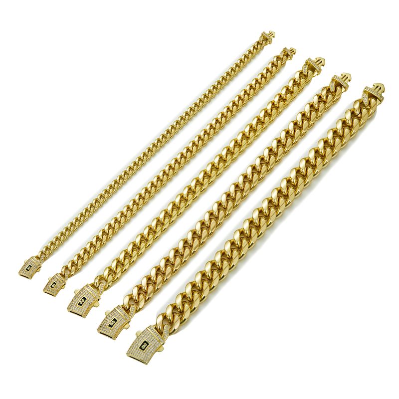 Men's Jewelry Electroplating 14K Gold Stainless Steel Titanium Steel Encrypted Cuban Chain Men's Necklace 6 14mm Wide Popular Fashion Jewelry_voghion.com