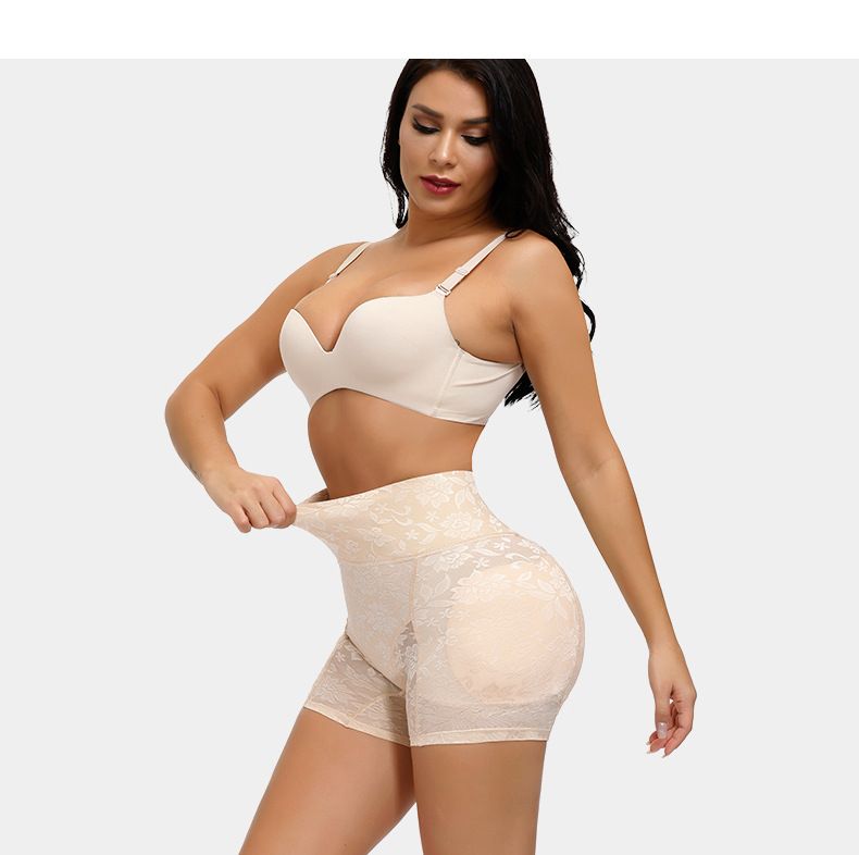 Kanten boxershort met hoge taille, bilborst, heupen, vulling, Booty Booster, Boob Booster, geïntegreerd sponskussen, nepbillen, heupverhogende broek_voghion.com