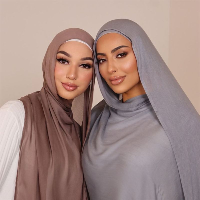 Sciarpa in morbida viscosa tinta unita, alla moda, con bordo largo, sottile, hijab, foulard di alta qualità, da donna, musulmano, in voile_voghion.com