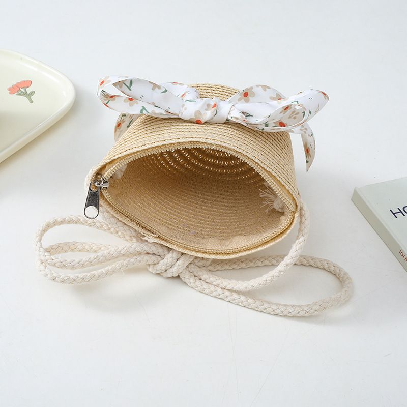 Cappello da pescatore con fiocco in paglia, protezione solare estiva per genitori e figli, con parasole piatto per bambini, set di borse, alla moda_voghion.com