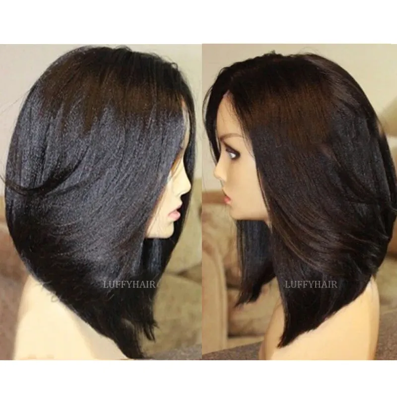 Yaki Bob Human Hair Wigs Glueless Brazilian Short Yaki Bob 5x5 Silk Base Full Lace Wigs For Women_voghion.com
