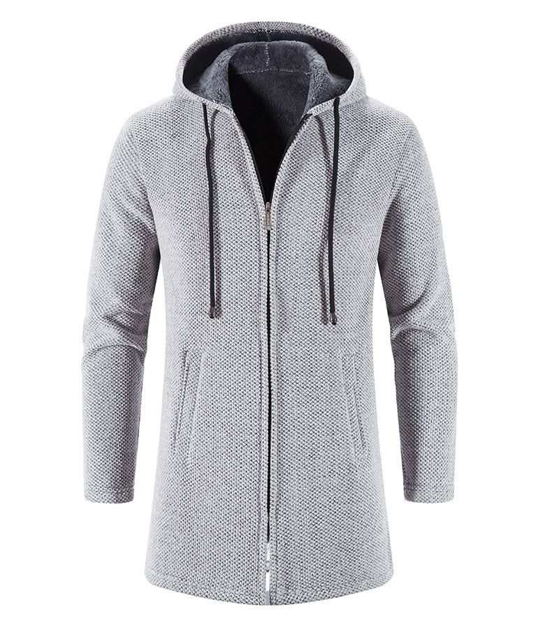 Cardigan in maglia foderato in pile da uomo, elegante, invernale, con cappuccio e colletto in sherpa, pullover a maniche lunghe dalla vestibilità ampia per un look casual._voghion.com