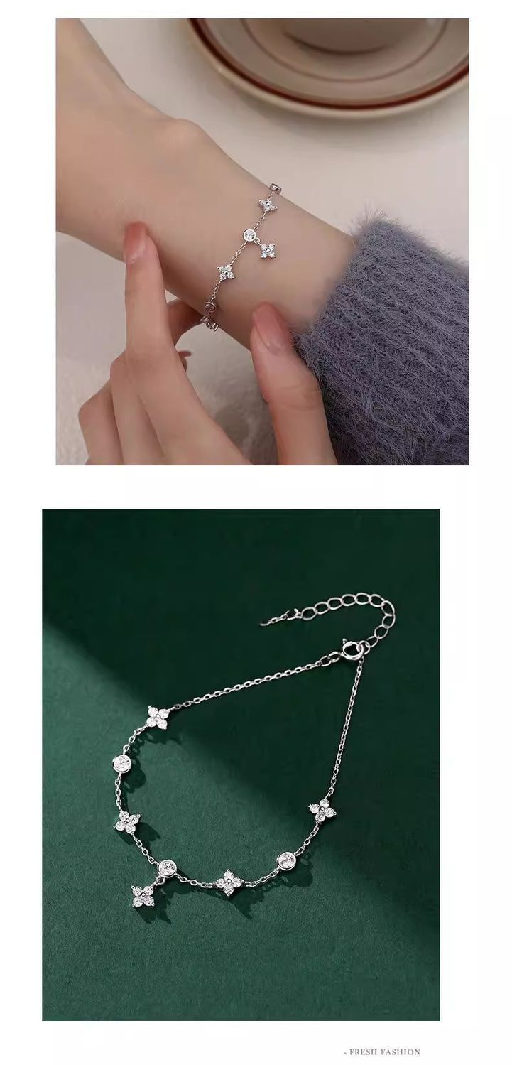 Silbernes vierblättriges Kleeblattarmband für Damen, Ins Style, Nische, Vielseitig, Leichter Luxus, Exquisiter Handschmuck, Geschenk für_voghion.com