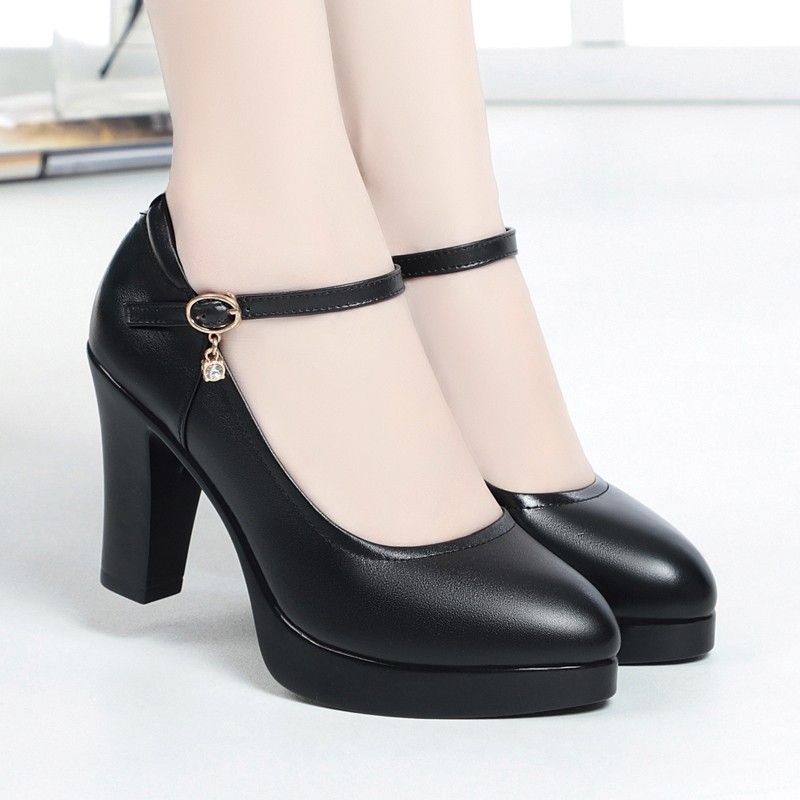 High 2025 Herbst Neue Casual Runde Kopf Dicke Ferse Ein Knopf Professionelle Schwarze Arbeit Damenschuhe_voghion.com