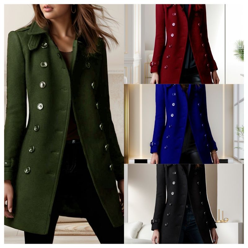 Damenbekleidung Zweireihiger Wollmantel Langer Trenchcoat Mit Taschen Slim Fit Lässige Herbst-Winterjacke_voghion.com