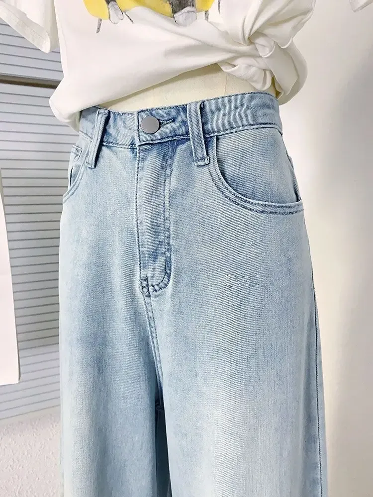 Retro Blue Versatile Wide Leg Jeans Elastic High Waist Design Women's Draping Pants Slimming Effect Made In China_voghion.com