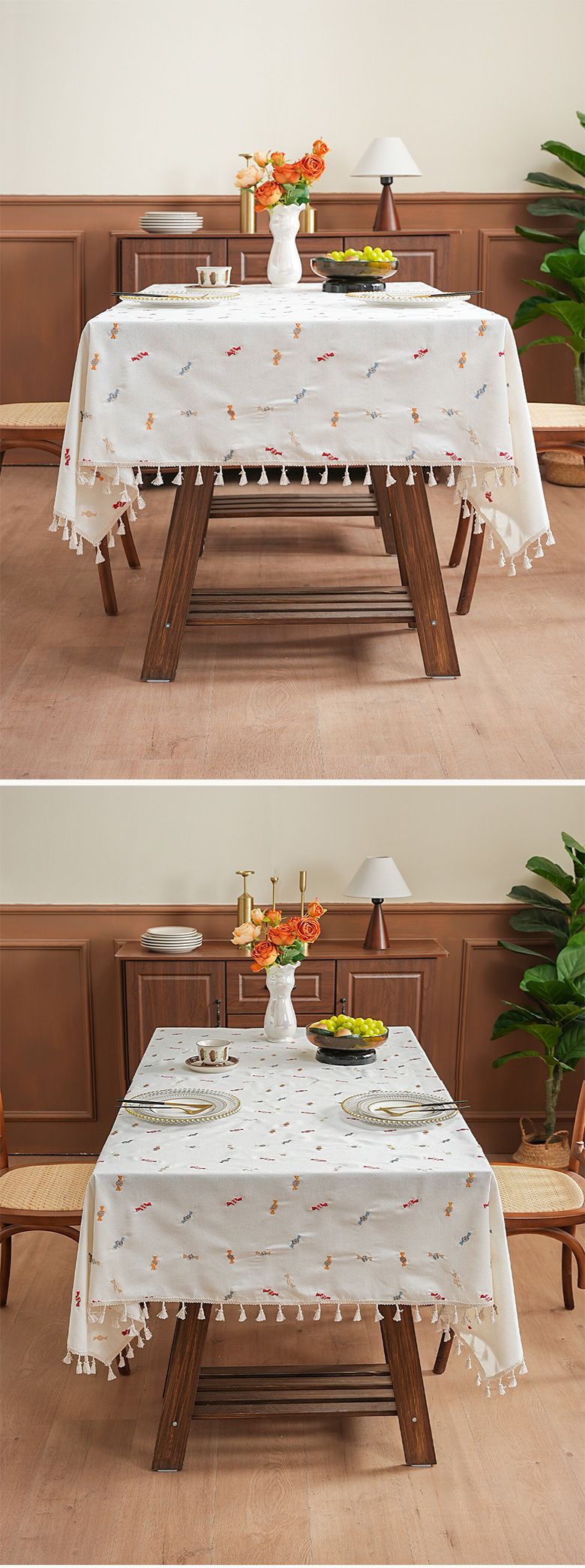Tovaglia 100% lino – Disegni di caramelle e Natale, copertura rettangolare antipolvere per tavolo da pranzo, tavolino (150x100 cm/150x260 cm)_voghion.com