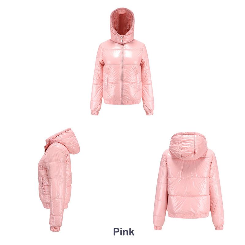 Giacca invernale leggera con cappuccio da donna, rivestimento impermeabile 20D, capospalla lucido a maniche lunghe per moda e comfort._voghion.com