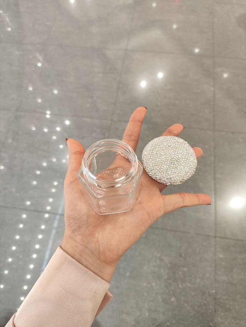 Barattolo portaoggetti in vetro con dettagli di diamanti – Elegante mini contenitore per gioielli, scaglie d'oro e piccoli tesori (organizer multiuso da 300 ml)_voghion.com