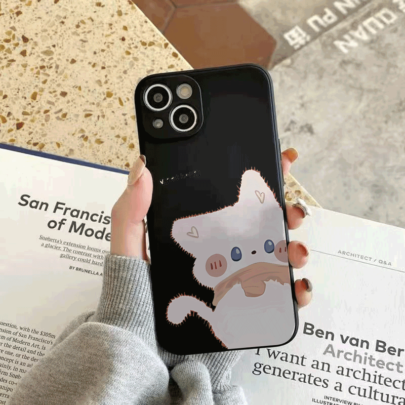 Custodia protettiva sottile in TPU per iPhone 13, 14, 15, 11, 16 Pro, 12 Mini, XS Max, in silicone con motivo a gatto._voghion.com