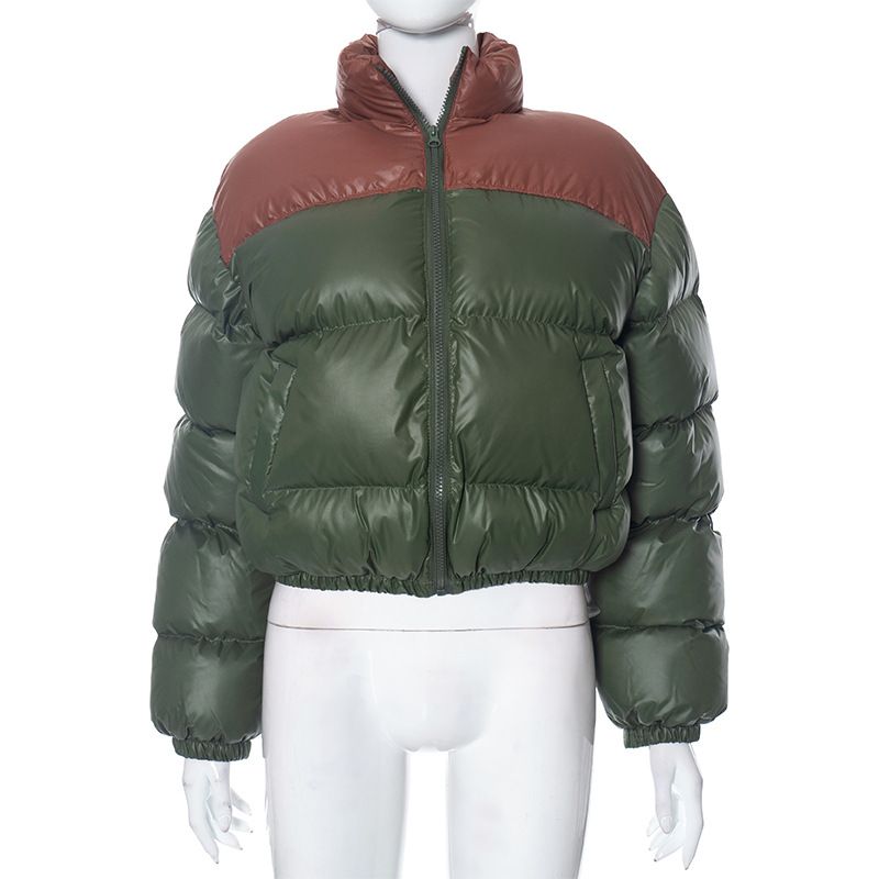 M22TP378 Damen 2024 Herbst/Winter Neue einfarbige Rundhals-Reißverschluss Langarm Slim Fit Tasche Brot Baumwollmantel_voghion.com