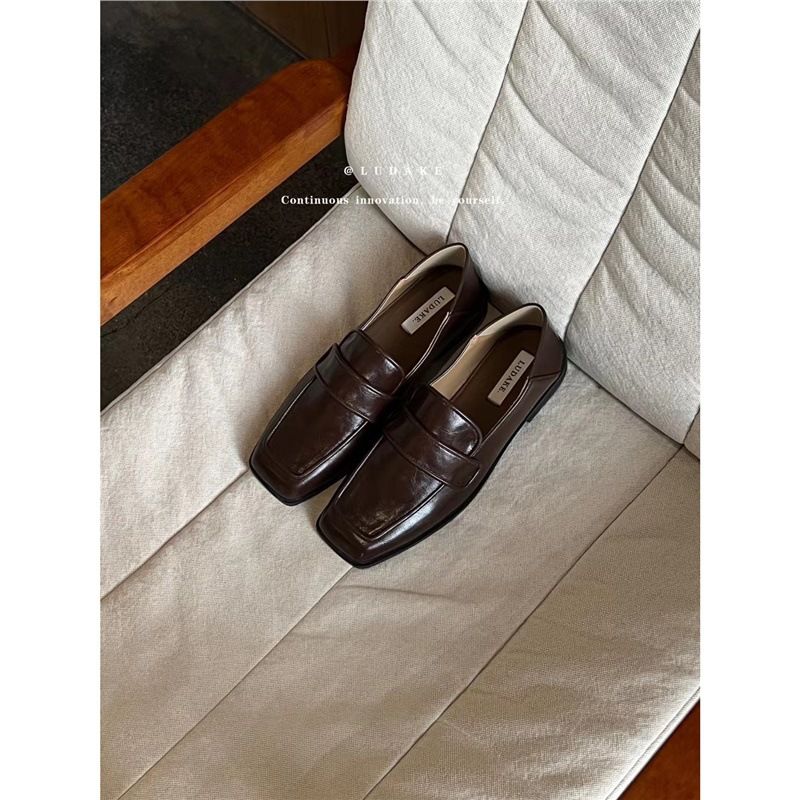 LUDAKE Deer Big Can Britischer Stil Square Toe Deep Mouth Loafers Koreanische Version Vielseitiger Chunky Heel Slip-On Small_voghion.com