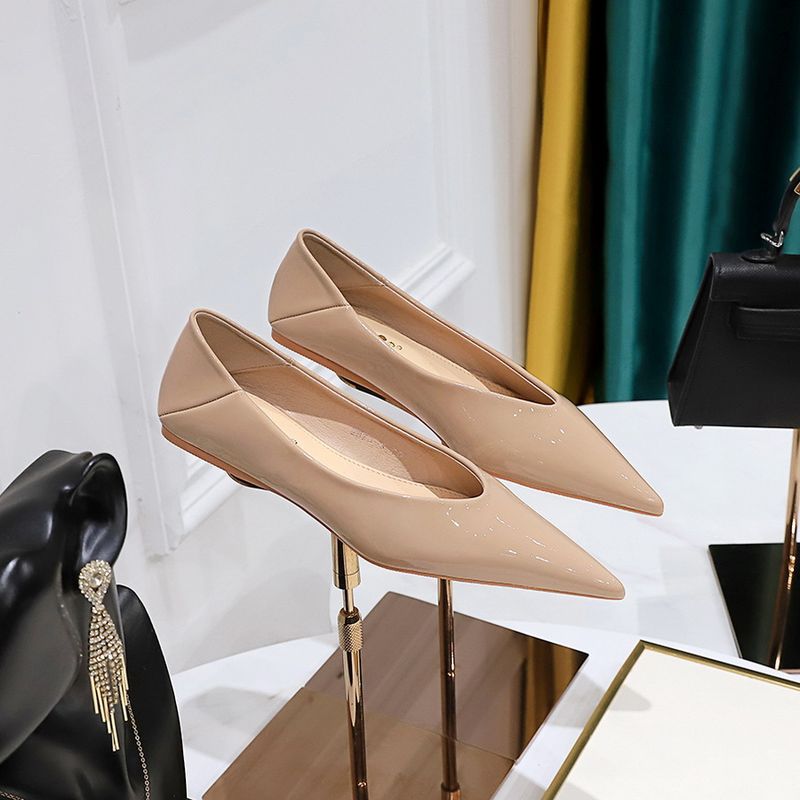 2873-3 Korean Style Casual Fashion Versatile Simple Glossy Patent Leather Shallow Pointed Toe Flat Spring New Single_voghion.com