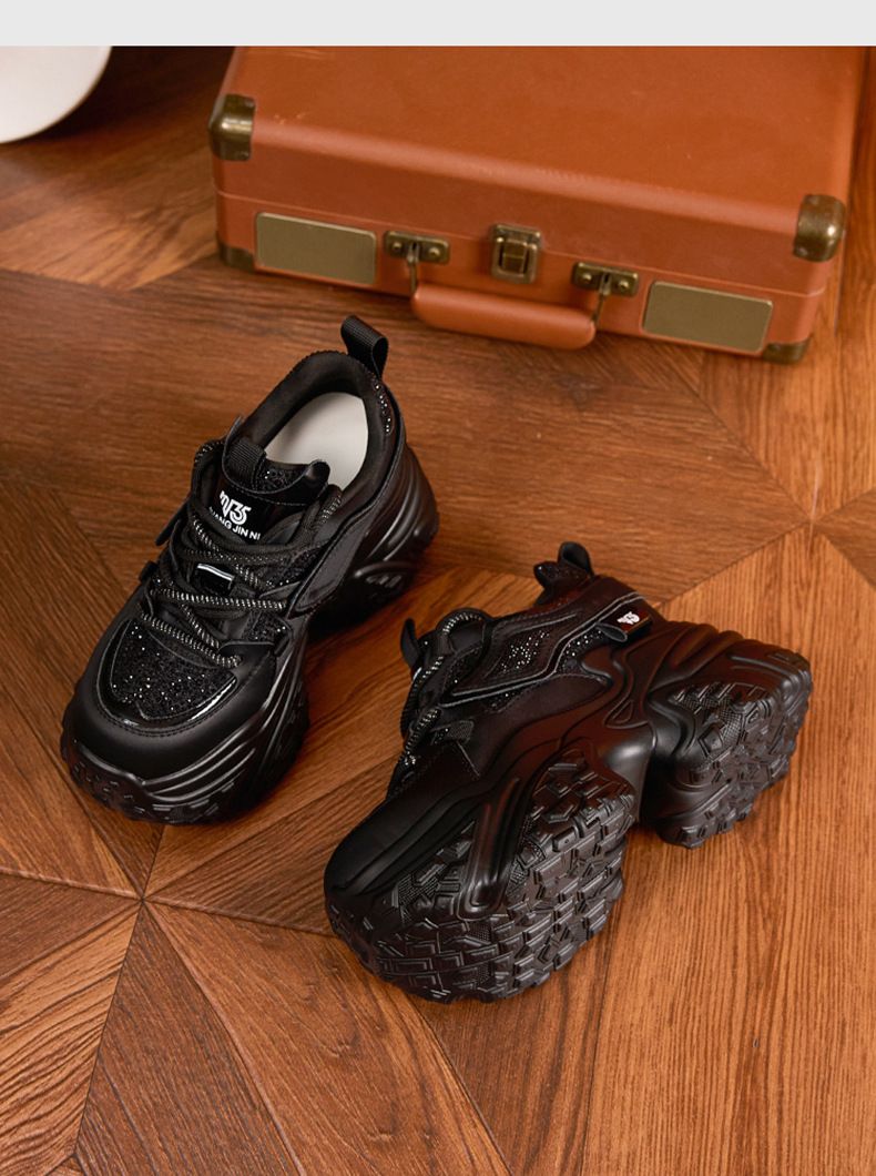 Papa à semelles épaisses pour femmes, nouvel article d'automne 2024, chaussures pour femmes rehaussantes à l'intérieur en strass argenté, polyvalentes_voghion.com