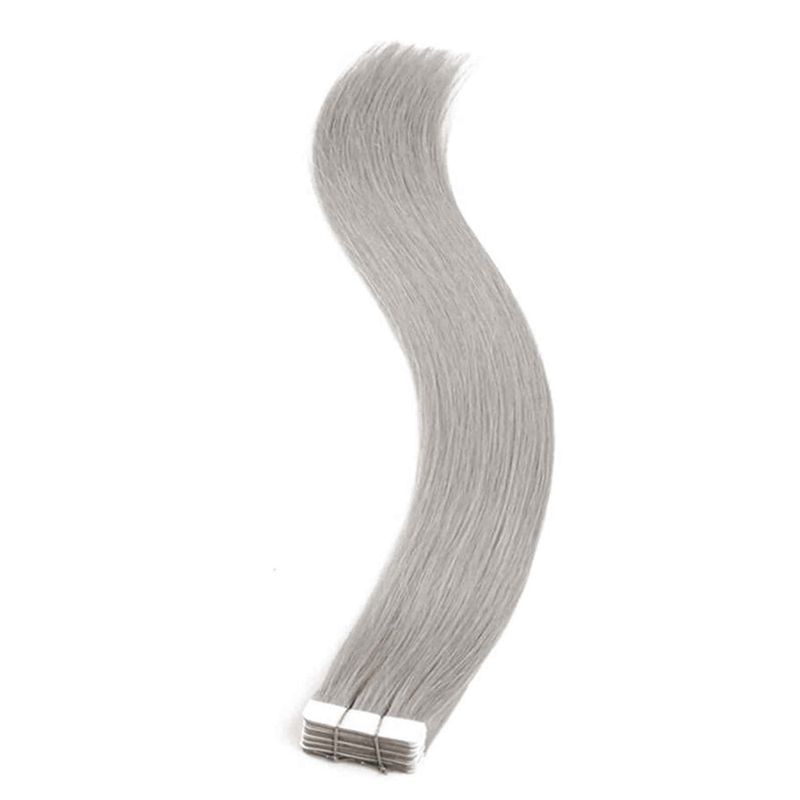 Tape-in Hair Extensions Remy Ægte Hår Sølvgrå Glat Sømløs Usynlig Skin Weft Langtidsholdbar Klæbemiddel 14-24_voghion.com