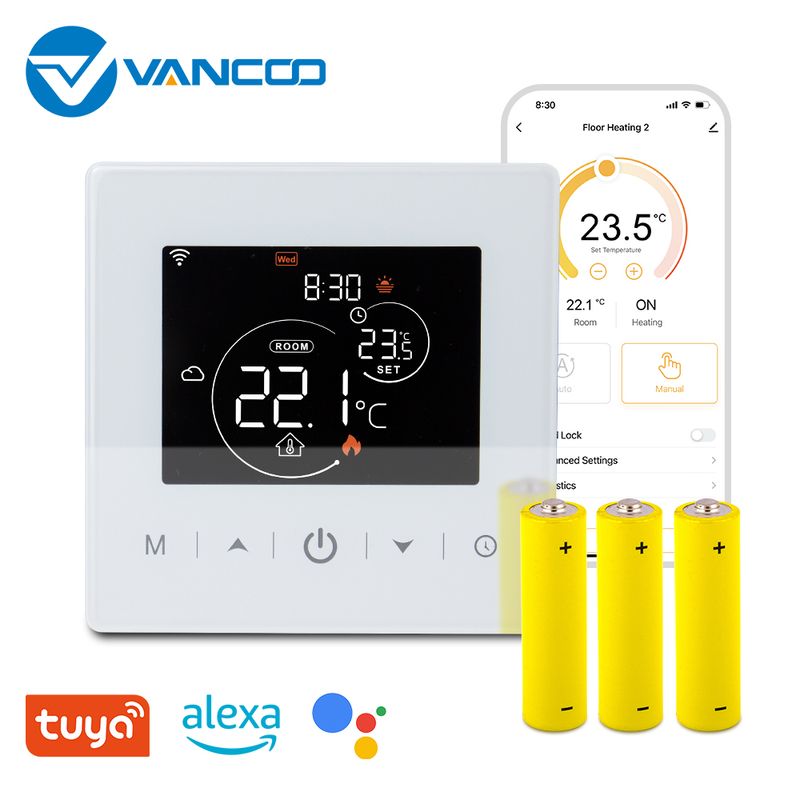 Baterijos miltelių kambario temperatūros valdiklis „Tuya Smart WiFi“ termostatas dujiniam katilui, veikiantis su „Alxa Google“_voghion.com