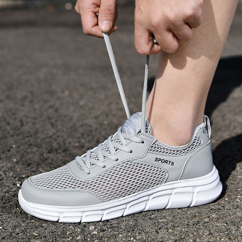 Euro Step Sommer Atmungsaktiv Hohl Mesh Große Größe Dicke Sohle Casual Sport Schwarz Deodorant Laufschuhe Herren Reise_voghion.com