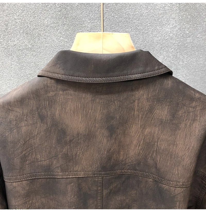 "Men's Retro PU Leather Jacket – Slim-Fit Biker Coat With Stand Collar & Side Pockets (Charcoal/Coffee, L-3XL)"_voghion.com