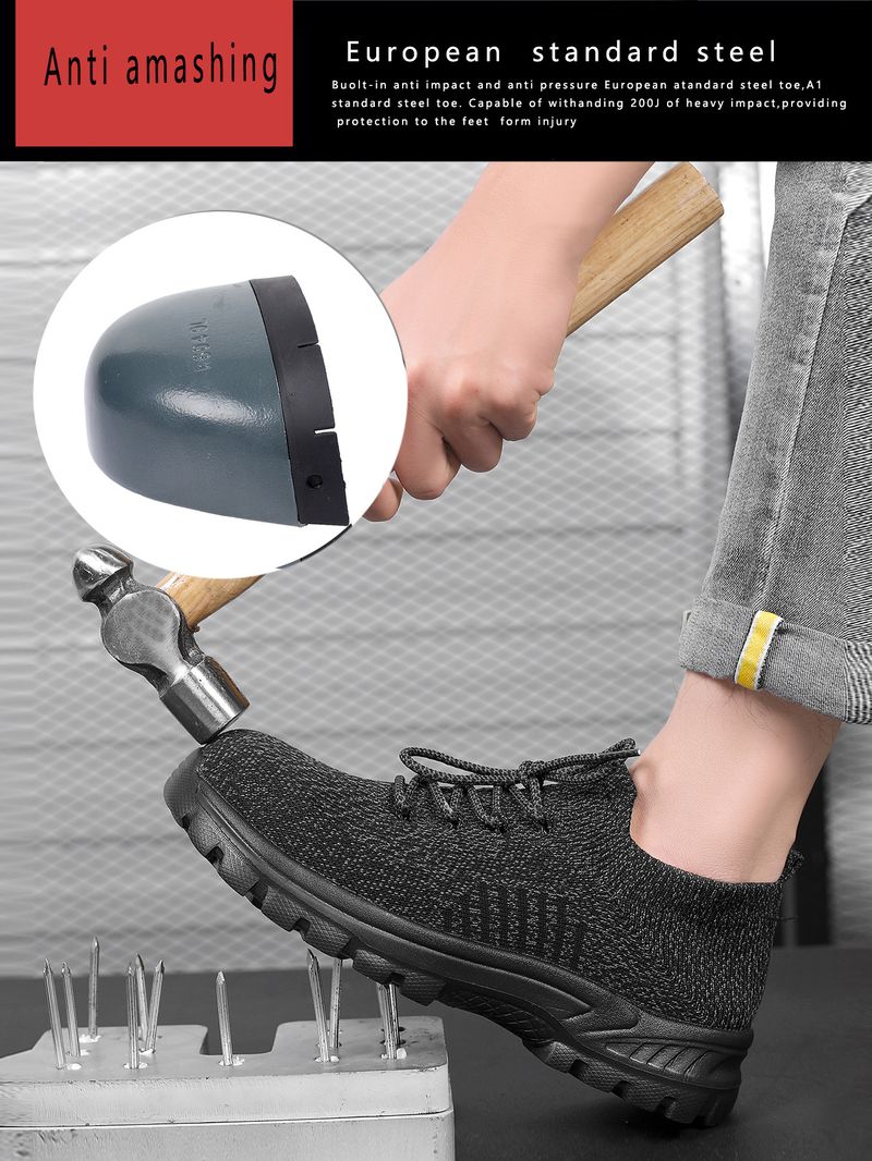 Scarpe da uomo, nuove scarpe da lavoro in tessuto volante, traspiranti, anti-sfondamento e anti-perforazione, testa in acciaio e suola solida, isolamento termico_voghion.com