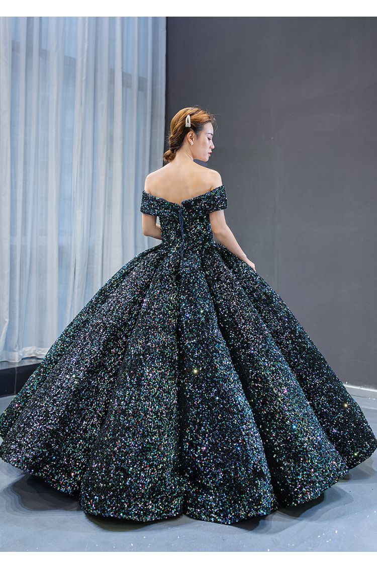 Braut Hochzeit Frauen 2025 Farbwechsel Pailletten Ballkleid Off-Shoulder Puff Kleid Erwachsene_voghion.com