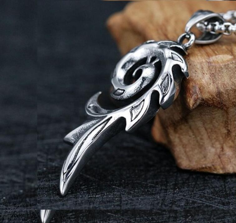 Colar masculino Punk Dragon Flame titânio aço inoxidável legal corrente de couro com pingente colar masculino_voghion.com