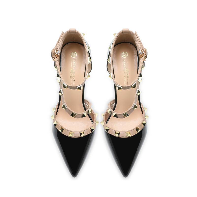 9626-1 High Heels für Damen, Stilettos, wasserdichte Plattform, Nieten-Einzelschuhe, Lackleder, sexy Damenschuhe, grenzüberschreitende Versorgung_voghion.com