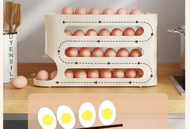 Rolling Storage Kitchen Multi-layer Slanted Automatic Turner Refrigerator Side Door Egg Tray Fresh-keeping Box_voghion.com