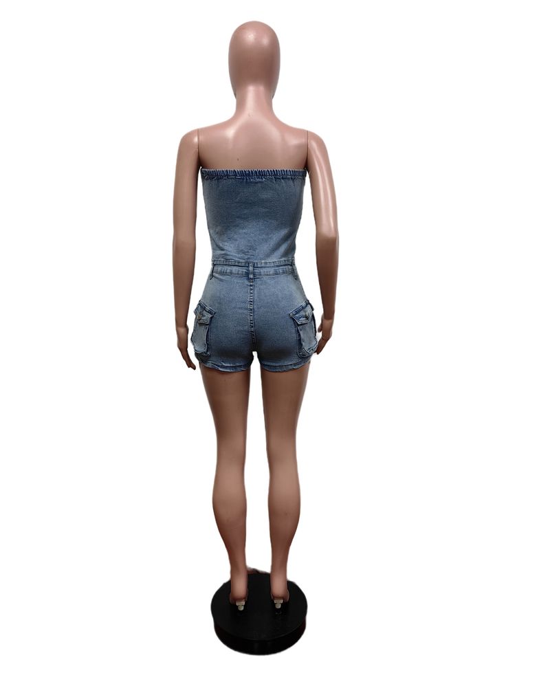 K Nuova salopette in denim con body elasticizzato senza spalline;_voghion.com