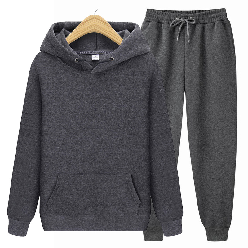 Abbigliamento da uomo Set di due pezzi con cappuccio, felpa e pantaloni della tuta, tinta unita_voghion.com
