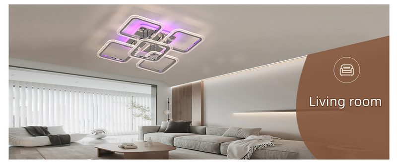 Plafonnier LED moderne, 80 W, montage encastré, avec télécommande, 5 carrés, luminosité réglable, 3 000-6 000 K, pour salon, couloir, chrome_voghion.com