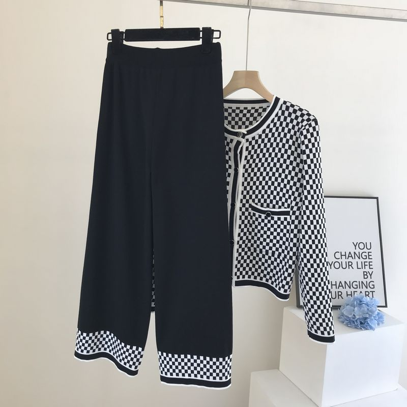 Dameskleding Tweedelige set voor kleine mensen in de herfst met een hoogstaand pak Kleine geurige stijl Wijde broek_voghion.com