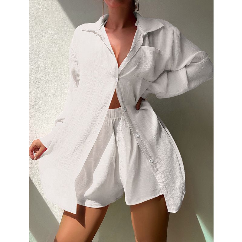 Kadın Giyim Gömlek Stili Takım Elbiseler Plaj Ceketleri Tatil Güneş Korumalı Giysiler Bol Güneş Korumalı Giysiler Mayo Bikini Üstleri_voghion.com