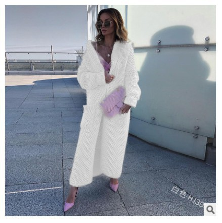 Vinter revers strik cardigan collage ensfarvet lang oversize dame strikket sweater sweater_voghion.com