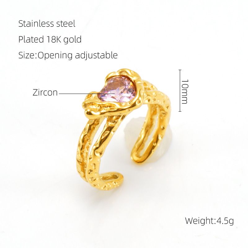 Anello aperto regolabile in acciaio al titanio con pietra di luna, personalità hip-hop, linee geometriche irregolari, per donna_voghion.com