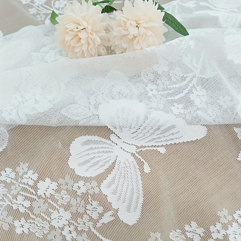 French Vintage Lace Sheer Curtains With Butterfly Motif, No Drill Door & Window Scrim, Adjustable Room Divider - Elegant Home Decor_voghion.com