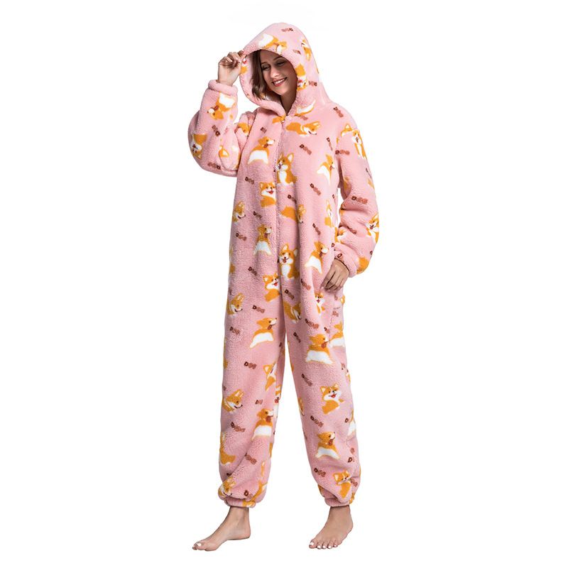 Cartoon Tier Pyjamas Niedlich Verdickt Unisex Paar Neue Flanell Homewear Einhorn Erwachsene Onesie_voghion.com