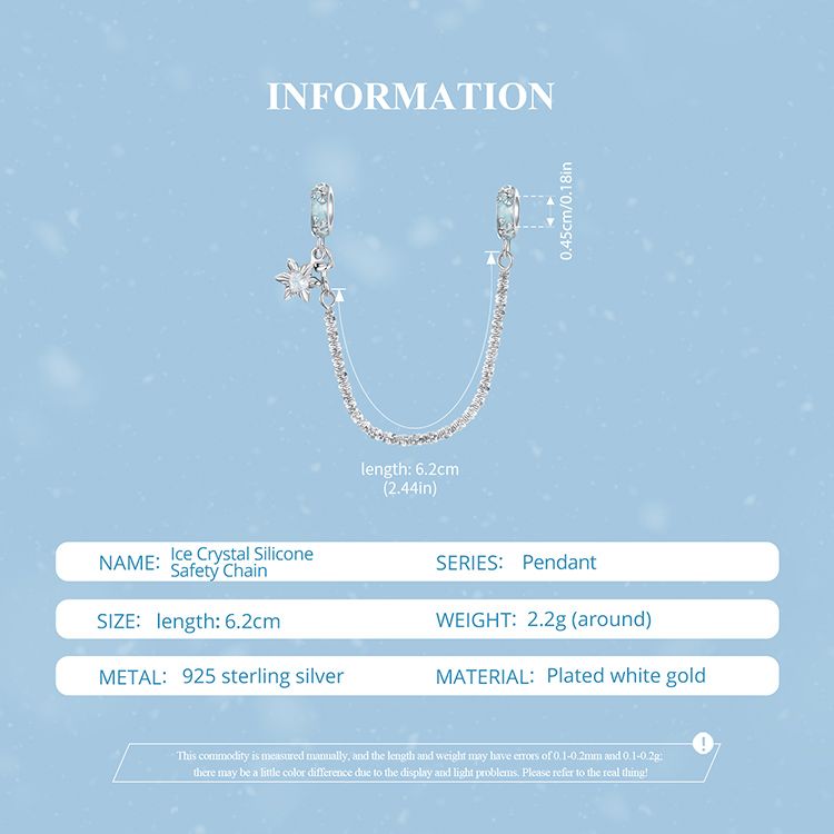 Dije de cadena de seguridad de silicona con cristales de hielo, dije de plata esterlina, BSC1076_voghion.com