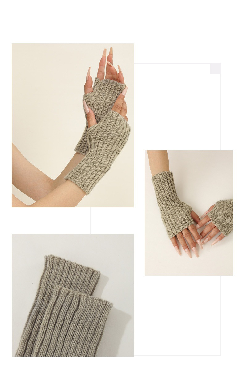 Winter new half finger knitted gloves for women warm solid color student all-match casual gloves_voghion.com