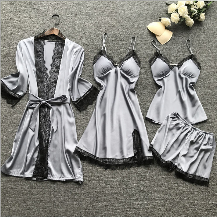 Camicia da notte sexy in quattro pezzi per la casa da donna con produttore di coppette assorbilatte all'ingrosso_voghion.com