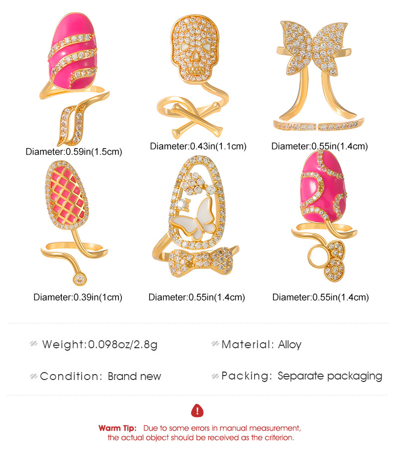 Mulheres de luxo unhas anel moda bowknot junta anel de unhas decoração ponta da arte do prego charme coroa flor cristal strass dedo prego_voghion.com