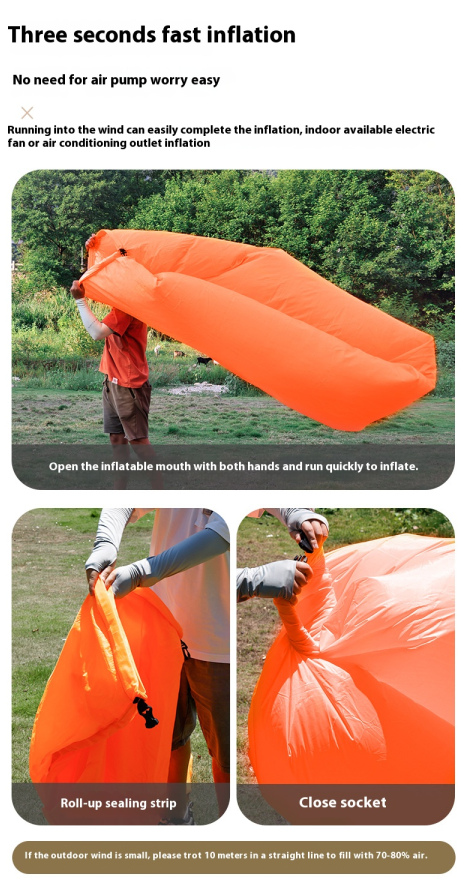 Saco de dormir de playa portátil, sofá de aire individual plegable, sofá inflable con cojín de aire, sofá cama para exteriores_voghion.com