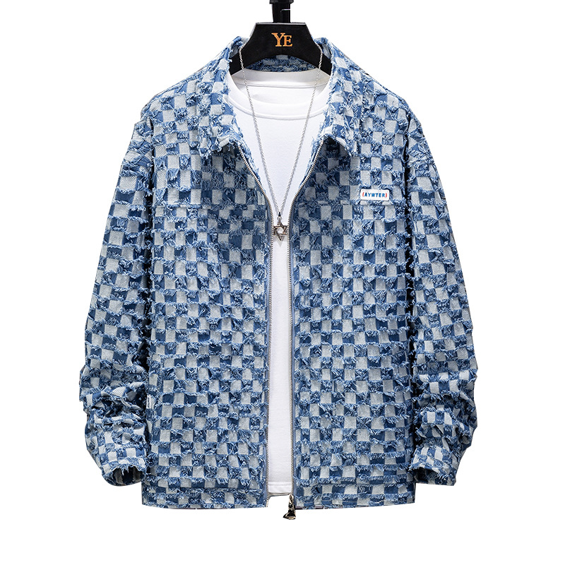 Grenzüberschreitende, personalisierte Modetrend-Marken-Jacquard-Jeansjacke für locker sitzende Freizeitpaare für Herren, Jugendjacke_voghion.com
