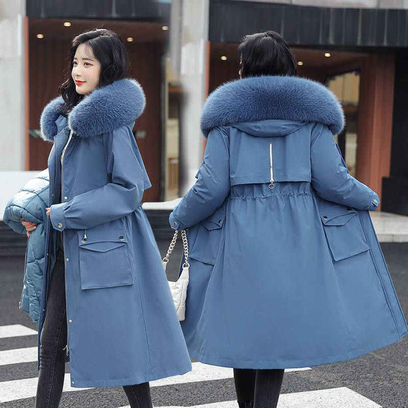 Damenbekleidung Kundenservice Damen langes Winterfutter kann entfernt werden großer Pelzkragen Slim Fit dünne Baumwollkleidung Student Baumwolljacke Mantel_voghion.com