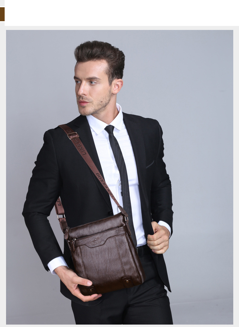 Taschenset für Herren: Einschultrige Herren-Ledertasche, umgehängte Business-Aktentasche, lässiger vertikaler Gezeitenrucksack._voghion.com