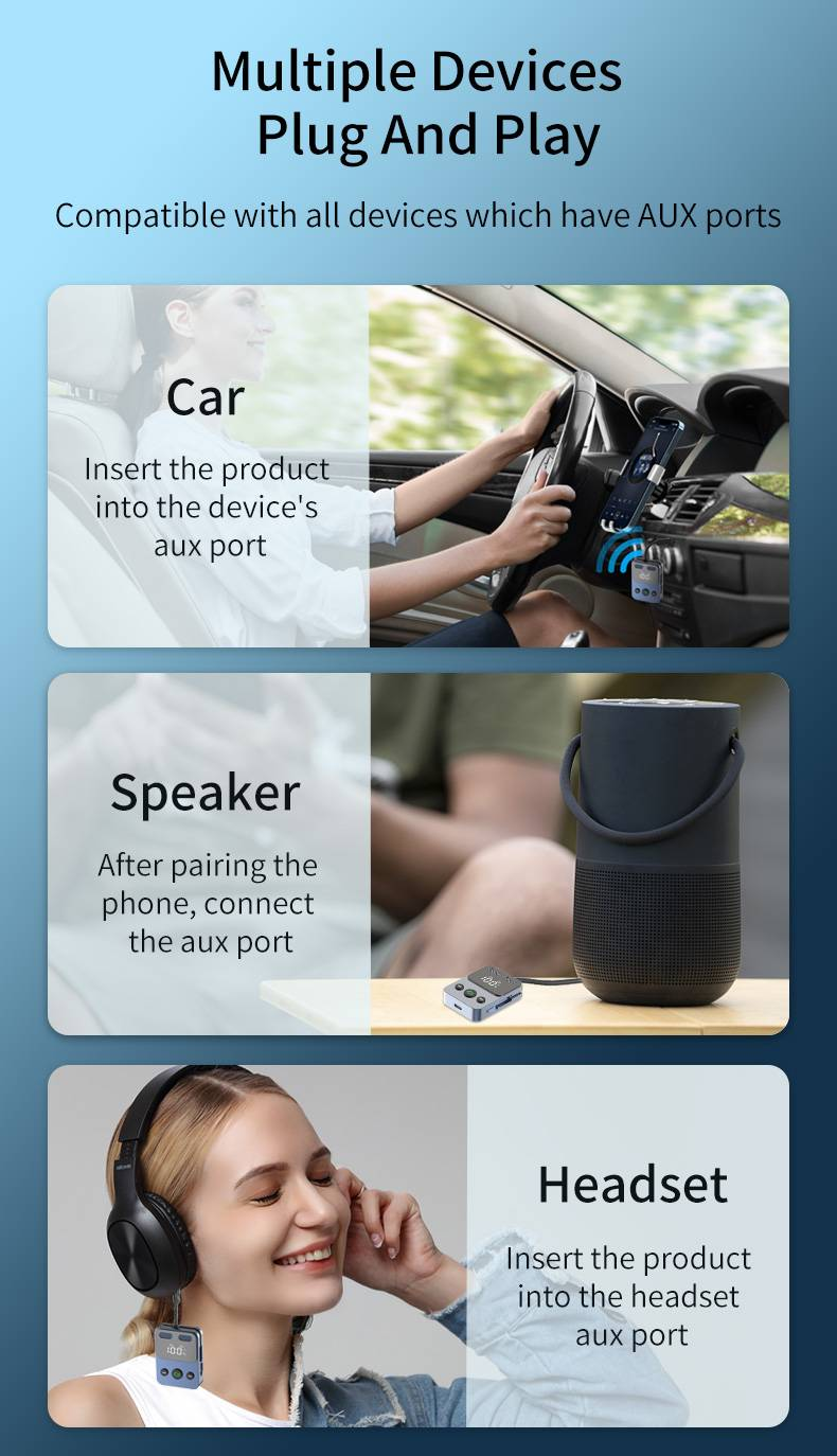 Ricevitore Bluetooth 5.3 BR17 - Adattatore doppio microfono per auto, altoparlante, auricolare - Batteria a lunga durata, ricarica rapida, modalità TX,_voghion.com
