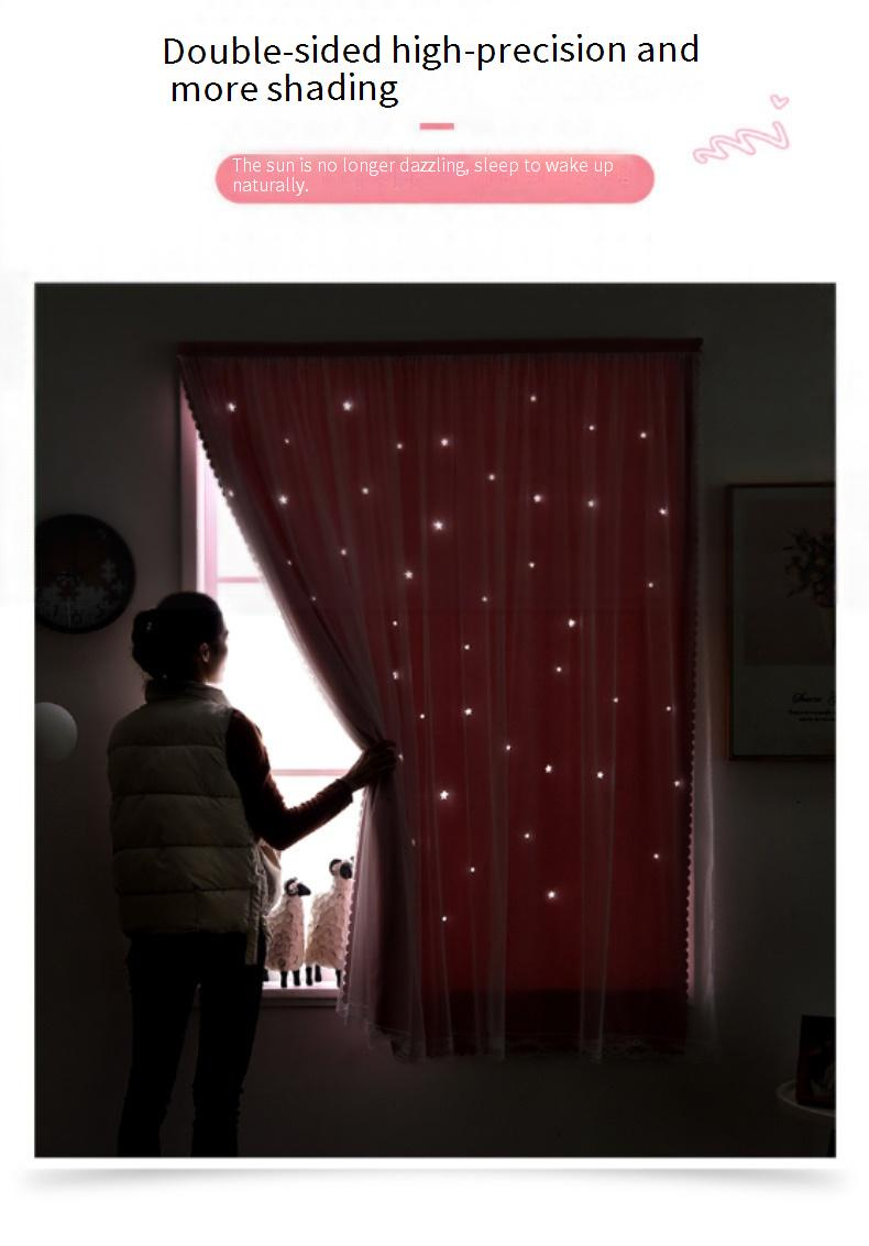 Star Cutout Blackout Curtains - No Drill Magic Tape Self-Adhesive Window Treatment (Lace Trim Light Filtering Easy Install 52x84 Inch)_voghion.com