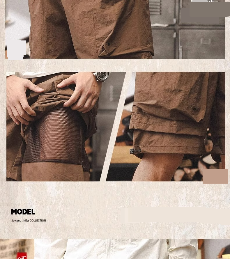 Pantalones cortos de trabajo funcionales de secado rápido de seda de hielo para hombre, de verano, finos, sueltos y rectos, de color liso, de longitud media._voghion.com