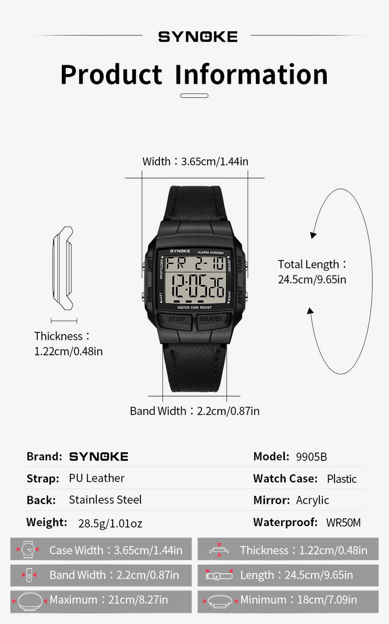 Men's Classic Retro Square Digital Sports Watch With Leather Strap, Waterproof, Multifunctional, Fashionable For Everyday Wear_voghion.com