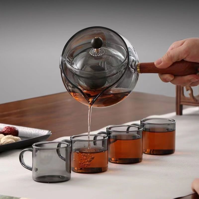 Hochwertiges drehbares Teeservice aus Glas – Gongfu-Teegeschirr aus Borosilikatglas mit luxuriöser Geschenkbox, 350 ml Fairness-Tasse und 100 ml Teetassen_voghion.com