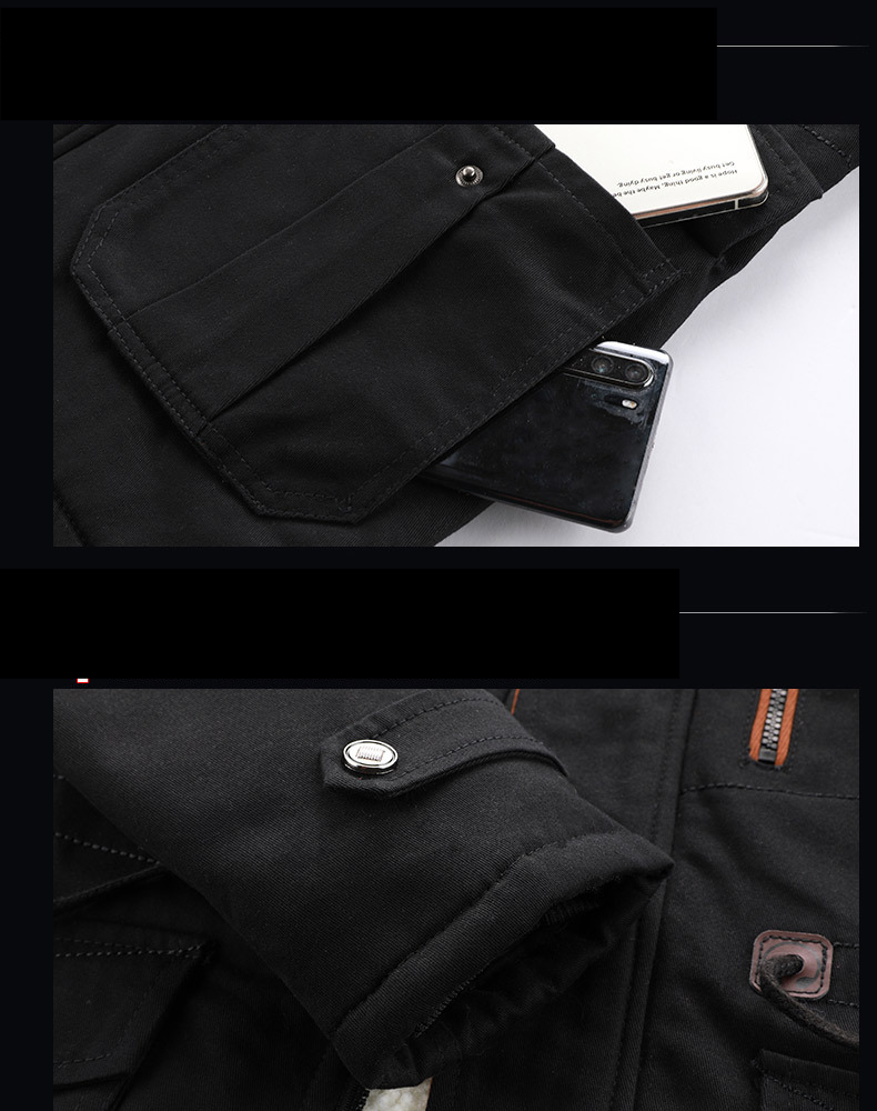 Jaqueta masculina com forro de lã e capuz - Casaco de inverno de comprimento médio, enchimento de poliéster quente, agasalho casual estiloso para homens (verde-exército, preto)_voghion.com